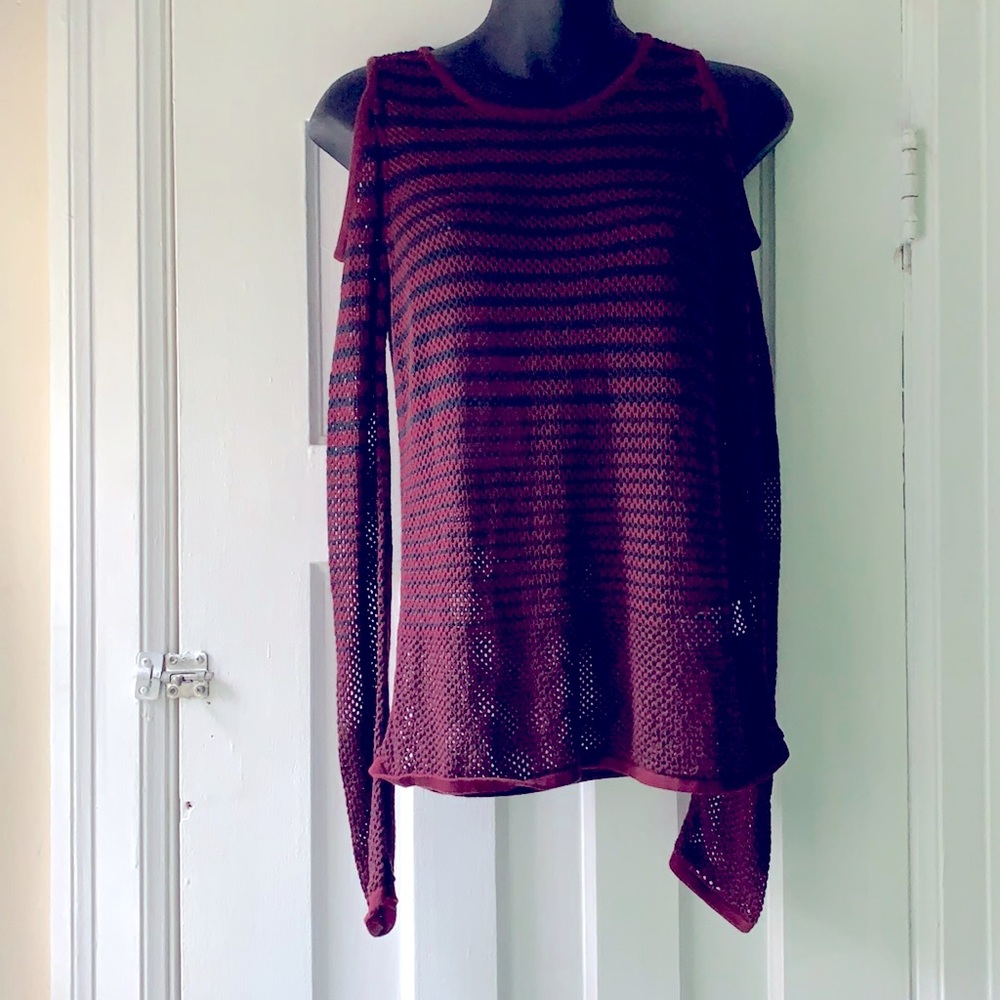 rag & bone/jean cold shoulder striped cotton long sleeve top